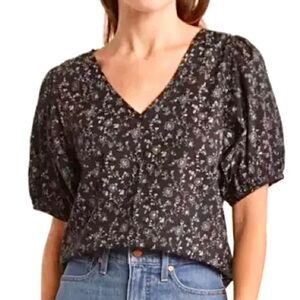 Madewell Floral V-Neck Puff Sleeve Blouse Size M